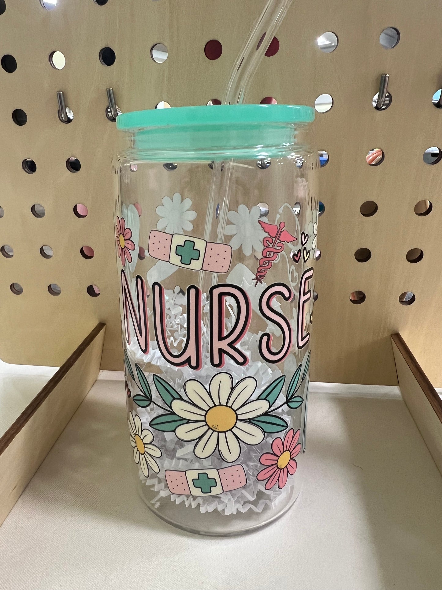Glass Can Cup with Lid + Straw