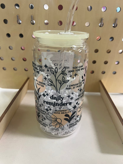 Glass Can Cup with Lid + Straw