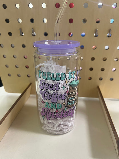 Glass Can Cup with Lid + Straw