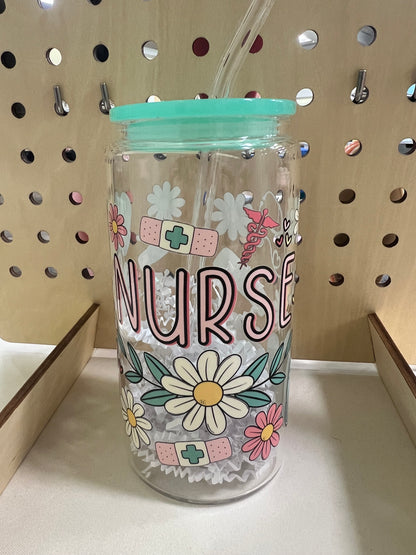 Glass Can Cup with Lid + Straw