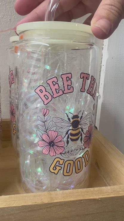 Glass Can Cup with Lid + Straw