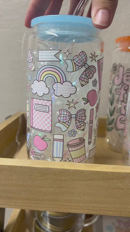 Glass Can Cup with Lid + Straw