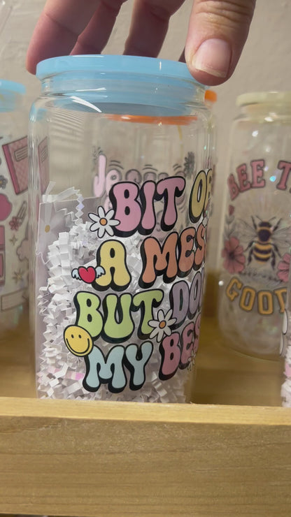 Glass Can Cup with Lid + Straw