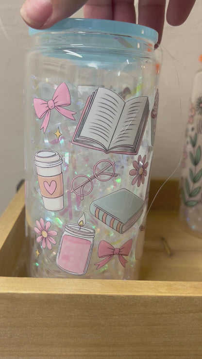 Glass Can Cup with Lid + Straw
