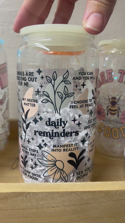 Glass Can Cup with Lid + Straw
