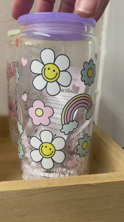 Glass Can Cup with Lid + Straw
