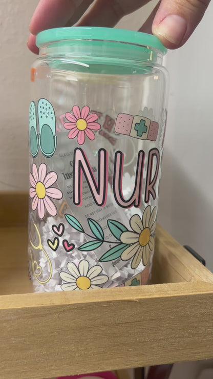 Glass Can Cup with Lid + Straw