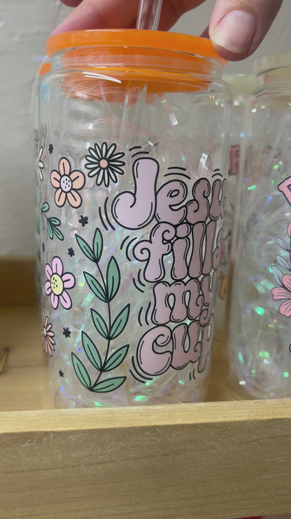 Glass Can Cup with Lid + Straw